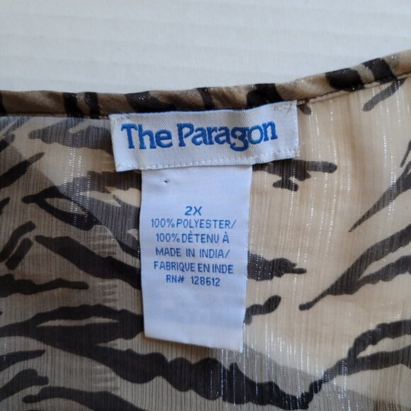 Paragon blouse tiger stripe sheer vintage animal print shirt plus size 2X 1990s - Picture 9 of 13